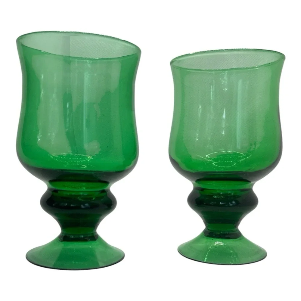 Vintage Nancy Calhoun Solid Colors Green Water Goblets Set of 2 Mid Century MCM